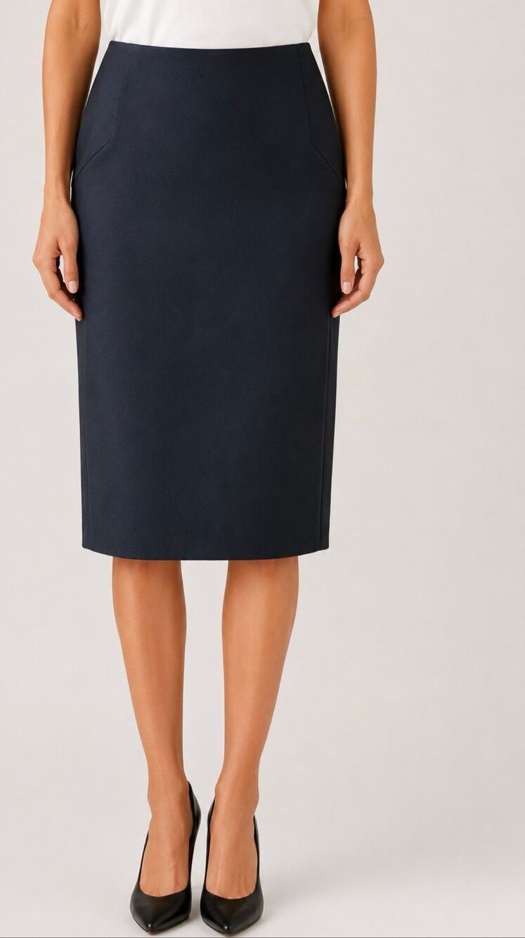 Max Mara Navy Cotton Silk Sateen Pencil Skirt Made in Italy Tailored US 14